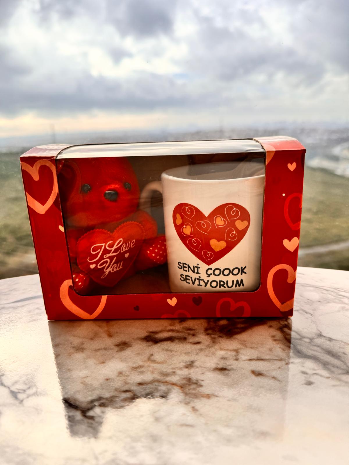 Kalpli Ayıcık ve Kupa Sevgililer Günü Seti