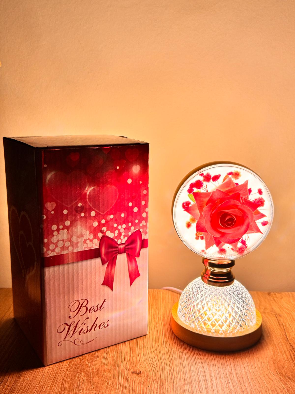 Işıklı Kristal Güllü Küre Lamba