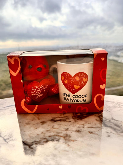 Kalpli Ayıcık ve Kupa Sevgililer Günü Seti
