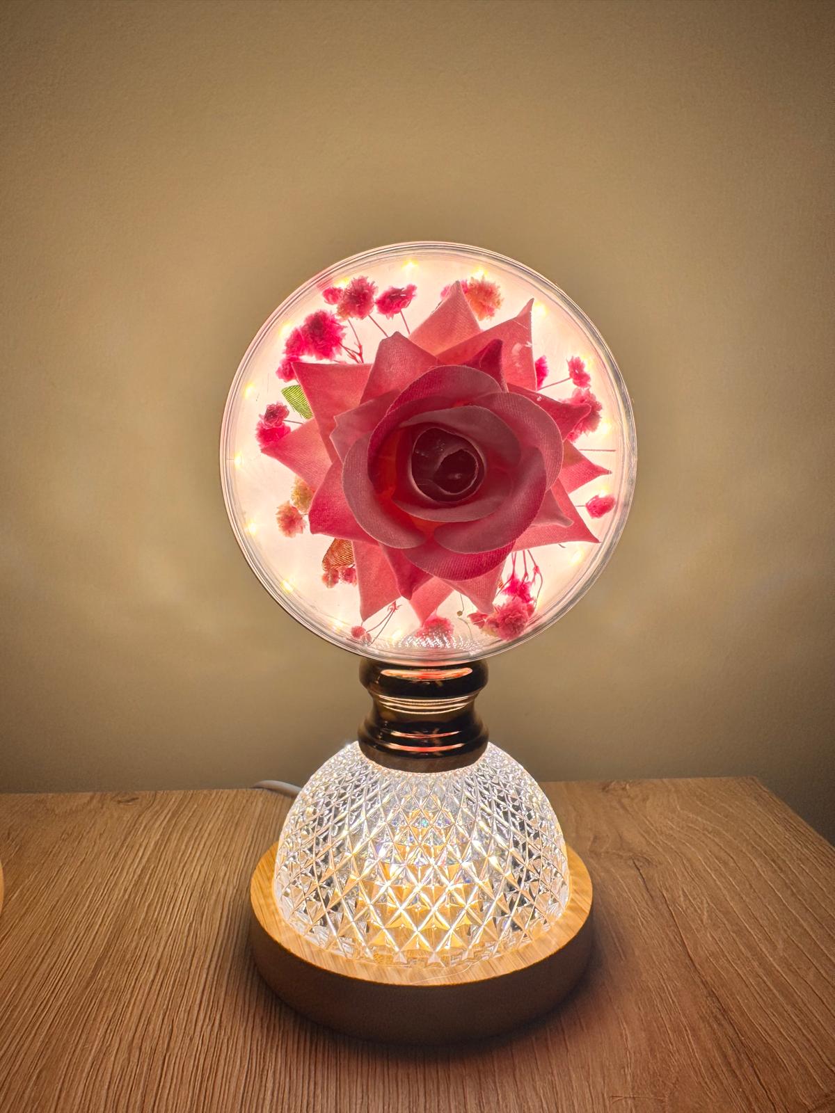 Işıklı Kristal Güllü Küre Lamba